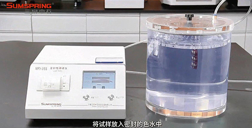 將泡罩包裝試樣完全浸入密封室內的色水中